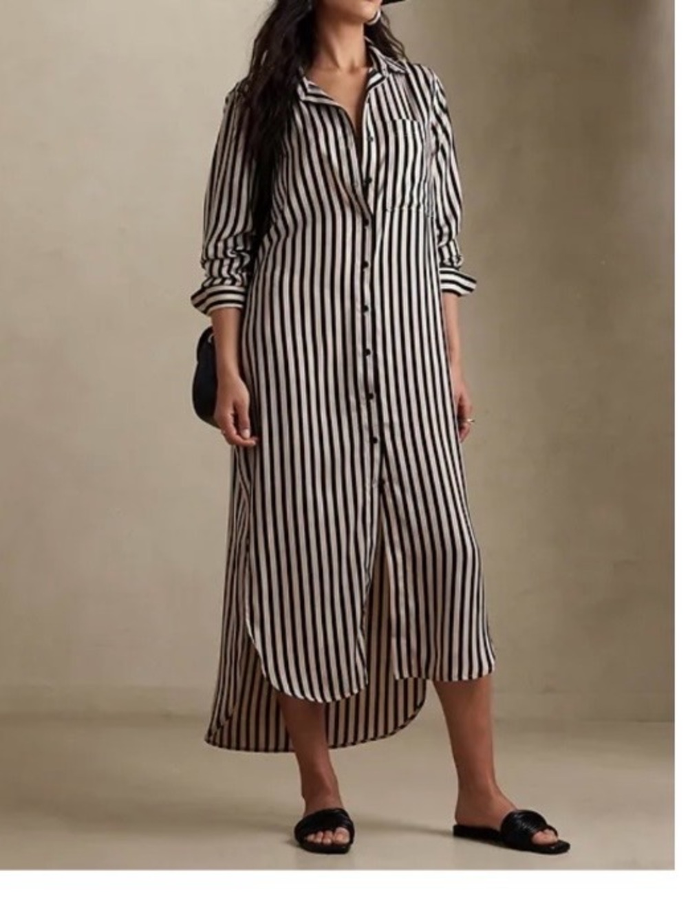 Banana Republic Factory Satin Maxi Shirt Dress Striped